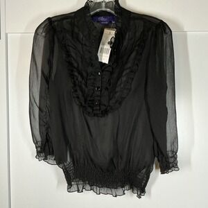 Miley Cyrus Max Azria‎ Women's Black Sheer Ruffle Neck Fairy Grunge Whimsigoth M